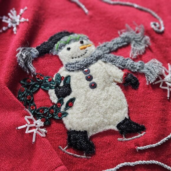 Marissa Christina Christmas Cardigan Sweater Snowflake Skating Snowman Size M - Picture 7 of 10